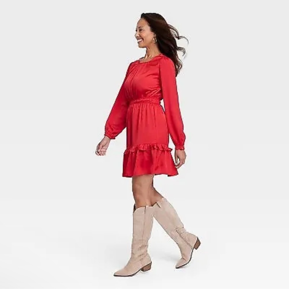 21) Women's Long Sleeve Satin Dress - Knox Rose Red MEDIUM New without tag - Picture 2 of 6